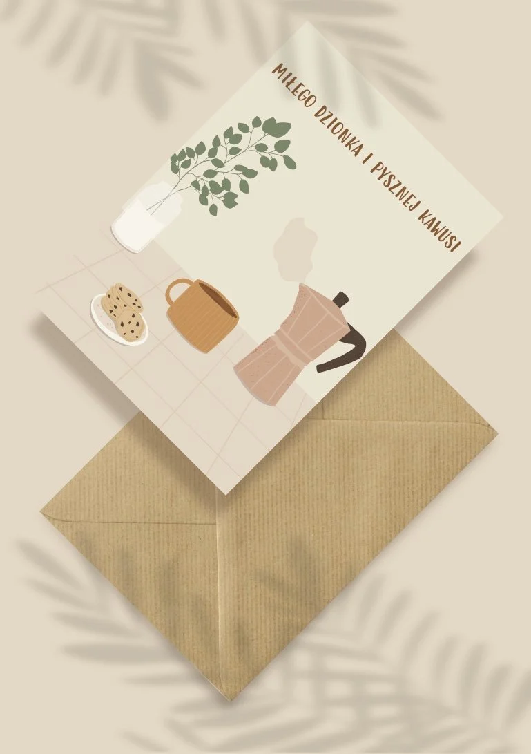 Kartka okolicznościowa "Miłego dzionka i pysznej kawusi" | Pink Pug