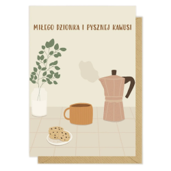 Kartka okolicznościowa "Miłego dzionka i pysznej kawusi" | Pink Pug