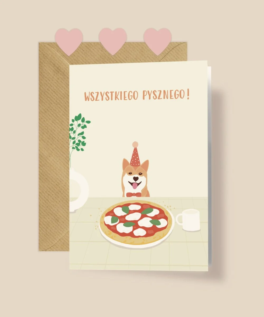 Kartka okolicznościowa "Wszystkiego pysznego!" | Pink Pug