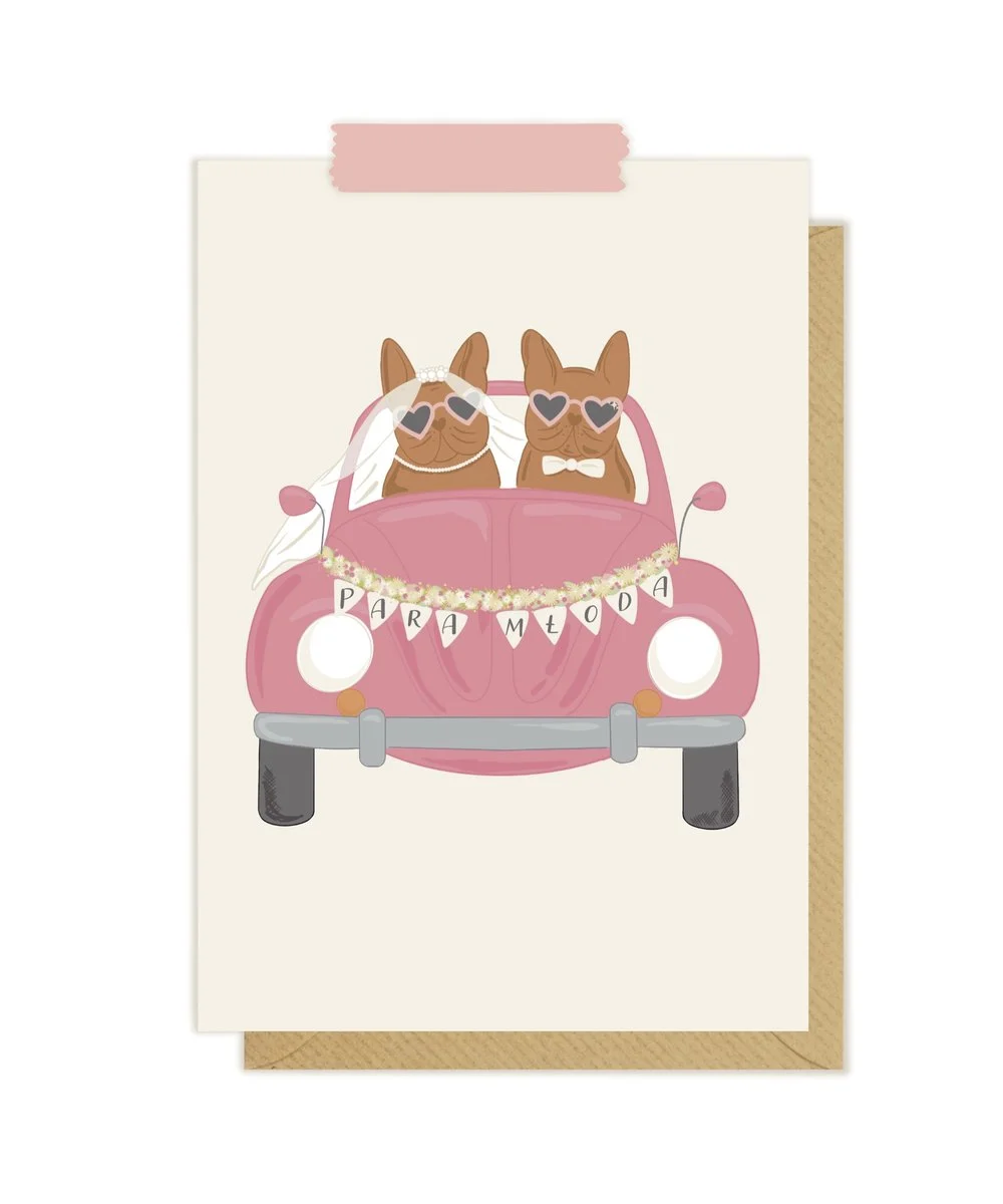 Kartka okolicznościowa "Para Młoda - buldożki francuskie" | Pink Pug