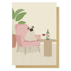 Kartka okolicznościowa "Mops i wino" | Pink Pug