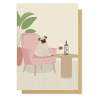 Kartka okolicznościowa "Mops i wino" | Pink Pug