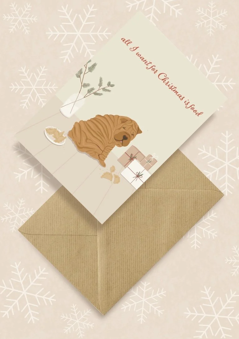 Kartka okolicznościowa "All I Want For Christmas Is Food" | Pink Pug