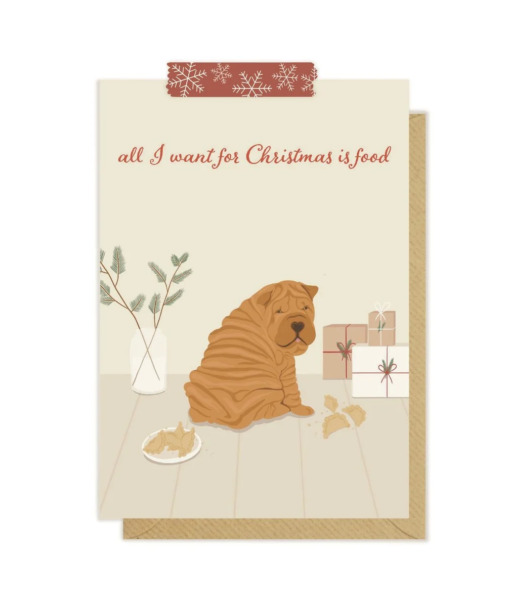 Kartka okolicznościowa "All I Want For Christmas Is Food" | Pink Pug