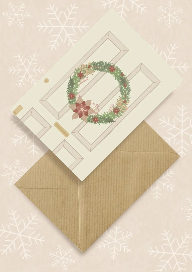 Kartka okolicznościowa "Świąteczny Wianek na Drzwiach" | Pink Pug