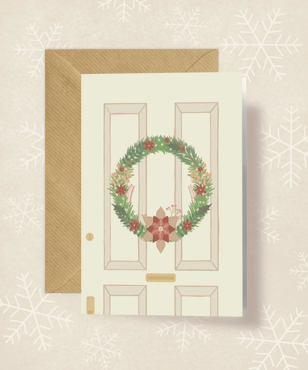 Kartka okolicznościowa "Świąteczny Wianek na Drzwiach" | Pink Pug