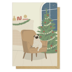 Kartka okolicznościowa "Świąteczny Mops przy Choince" | Pink Pug