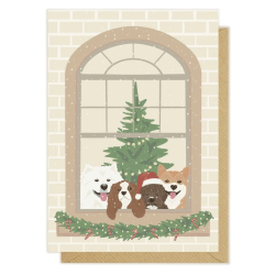 Kartka okolicznościowa "Pieski w świątecznym oknie" | Pink Pug