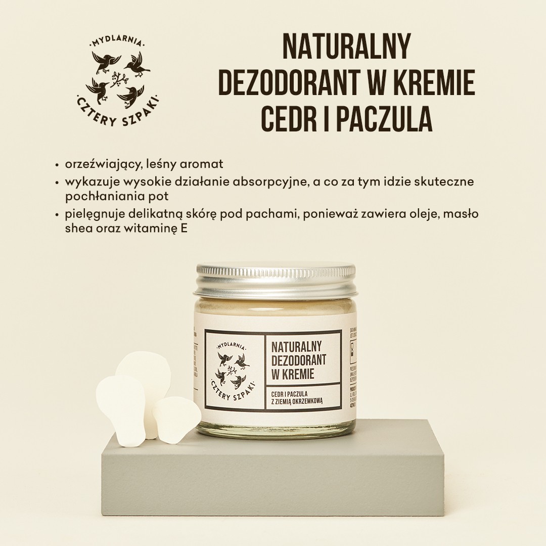 Naturalny dezodorant w kremie Cedr i Paczula 60 ml | 4 Szpaki