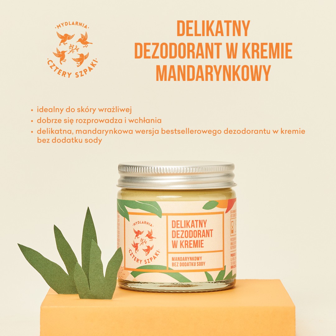 Dezodorant naturalny w kremie mandarynkowy bez sody 60ml | 4 Szpaki