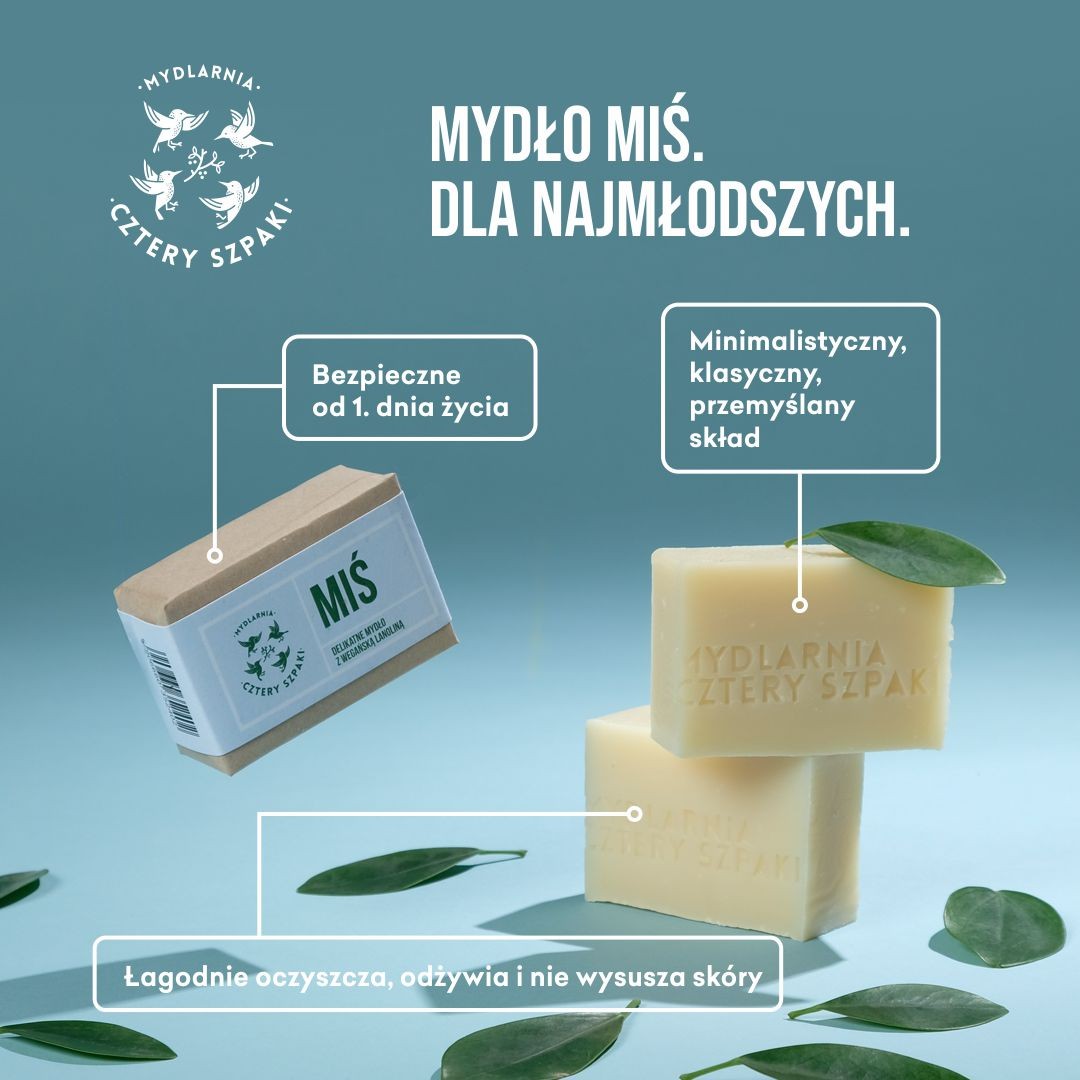 Miś z lanoliną | Naturalne Mydło w Kostce | 110 g | 4 Szpaki