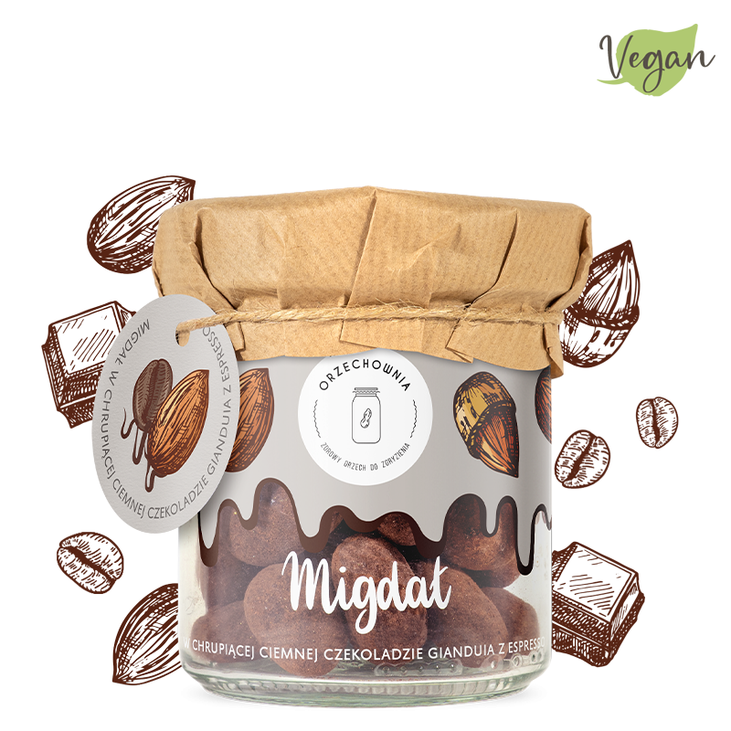 Migdały w ciemnej czekoladzie gianduia z espresso | Vegan | 150 g | Orzechownia