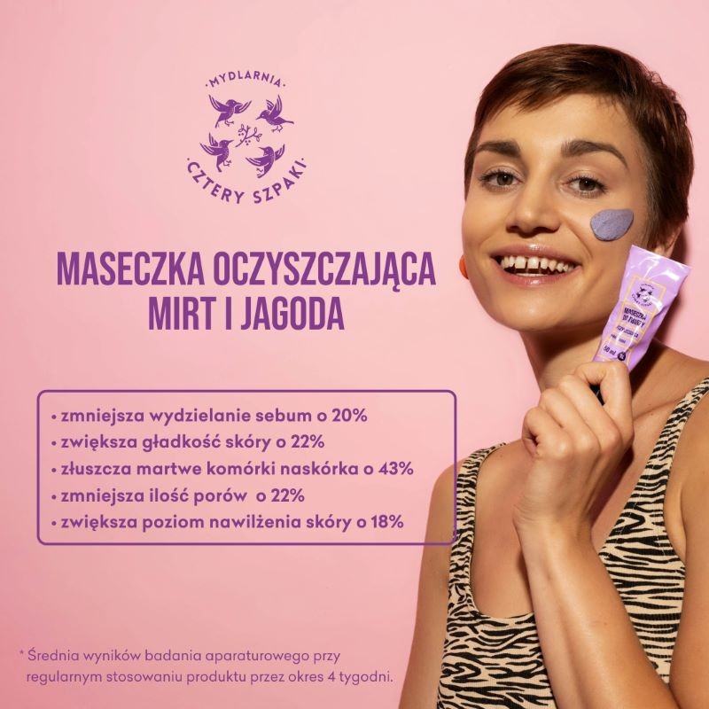 Maseczka do twarzy oczyszczająca mirt i jagoda | 50ml | 4 szpaki