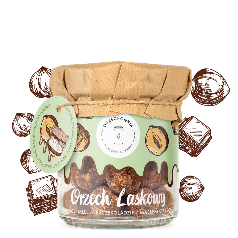 Orzech laskowy w mlecznej czekoladzie z masłem orzechowym | Orzechownia | 150 g
