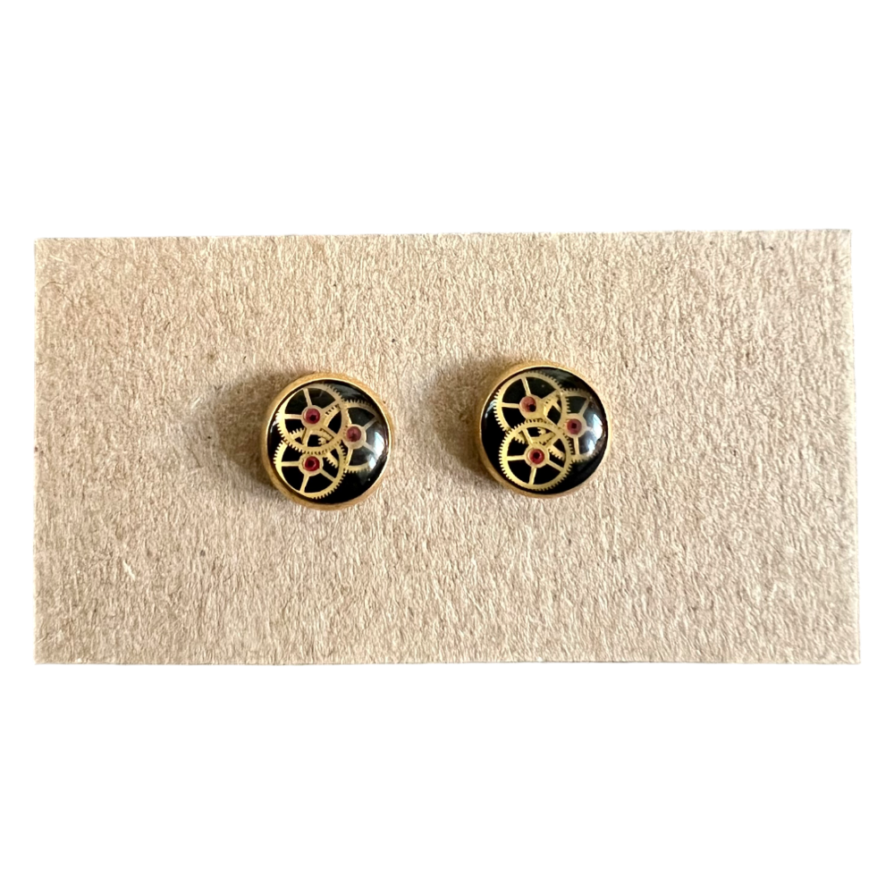 Kolczyki wkrętki pozłacane "Gears of Time" | WatchThis!