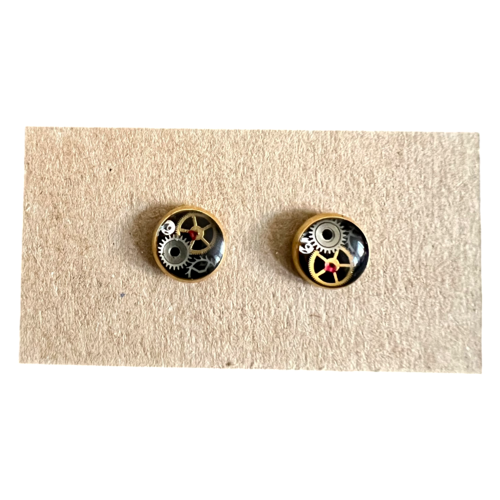 Kolczyki wkrętki pozłacane "Gear Bloomers" | WatchThis!