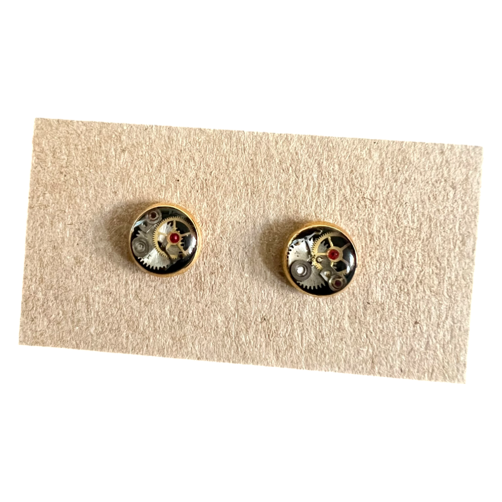 Kolczyki wkrętki pozłacane "Clockwork Magic" | WatchThis!