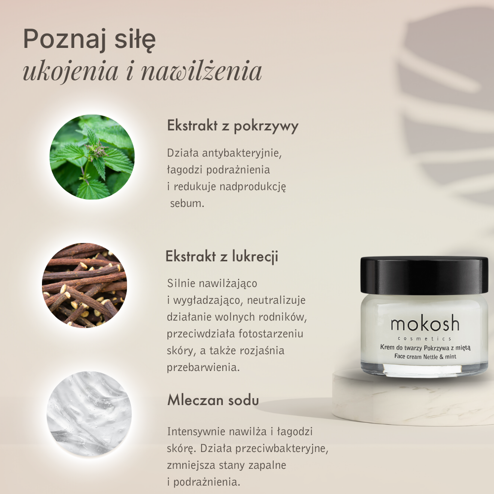Kojąco-Nawilżający Krem Pokrzywa z Miętą | Mokosh | 15 ml