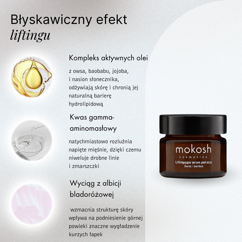 Liftingujące serum pod oczy Owies i bambus | 15ml | Mokosh