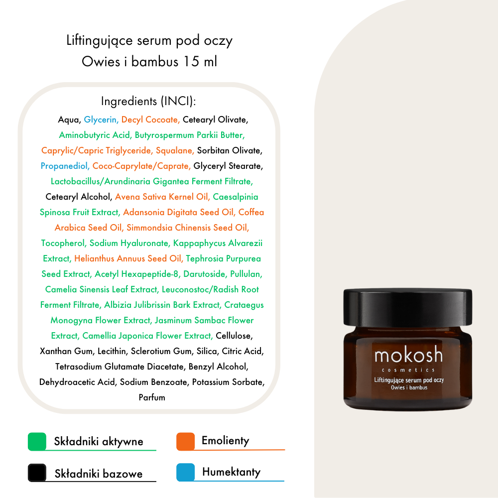 Liftingujące serum pod oczy Owies i bambus | 15ml | Mokosh