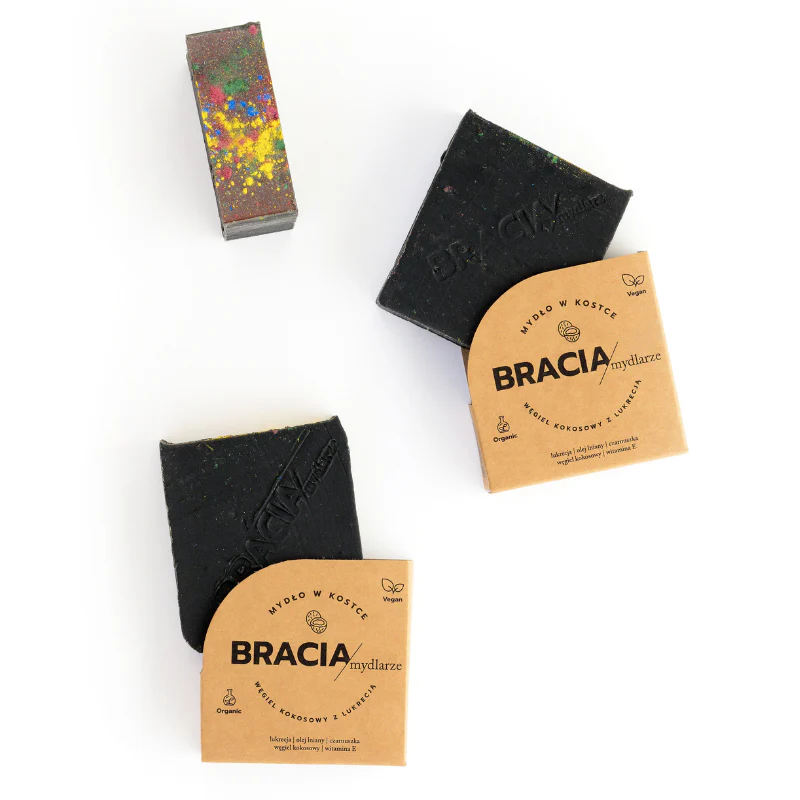 Węgiel kokosowy z lukrecją – mydło węglowe z olejem lnianym | 120 g | Bracia Mydlarze