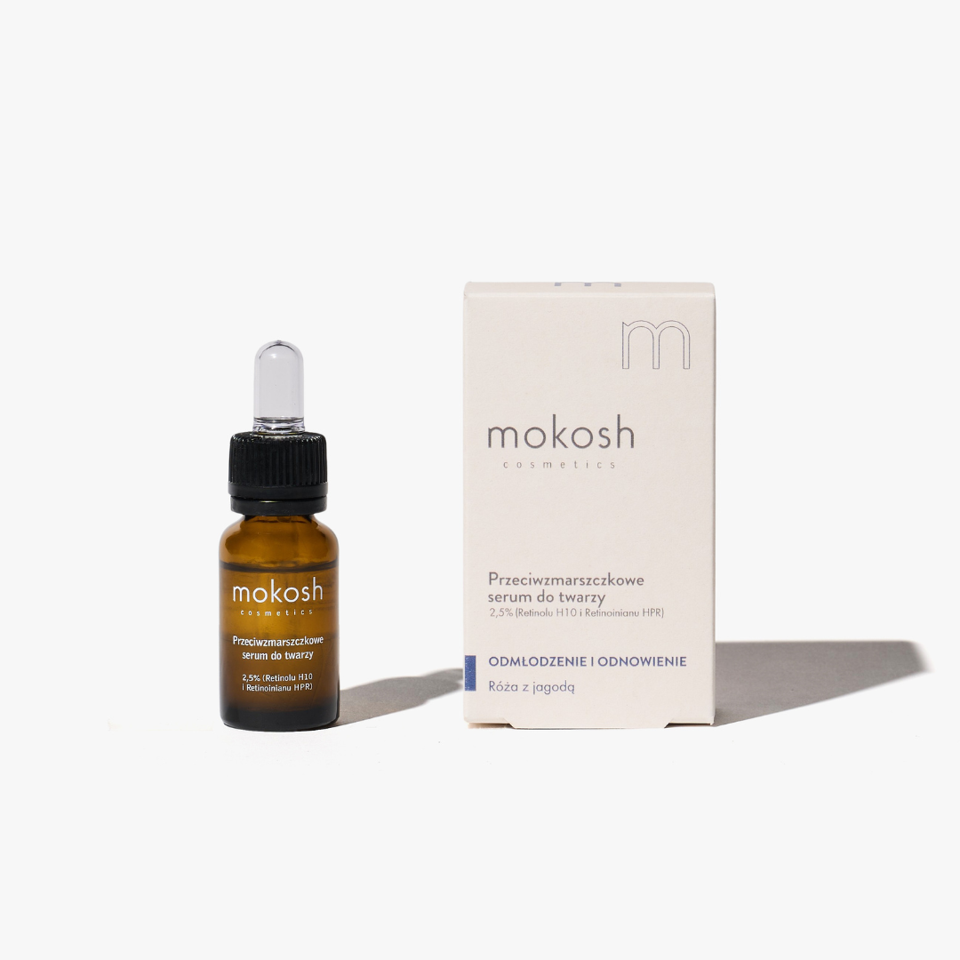 Przeciwzmarszczkowe serum do twarzy 2,5% Retinolu H10 i Retinoinianu HPR Róża z jagodą | 10 ml | Mokosh