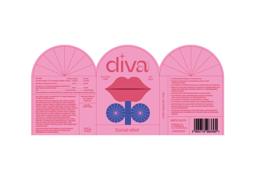 Diva Social Elixir | 500 ml | Baza do Mocktaili z Adaptogenami i Brokatem Jadalnym