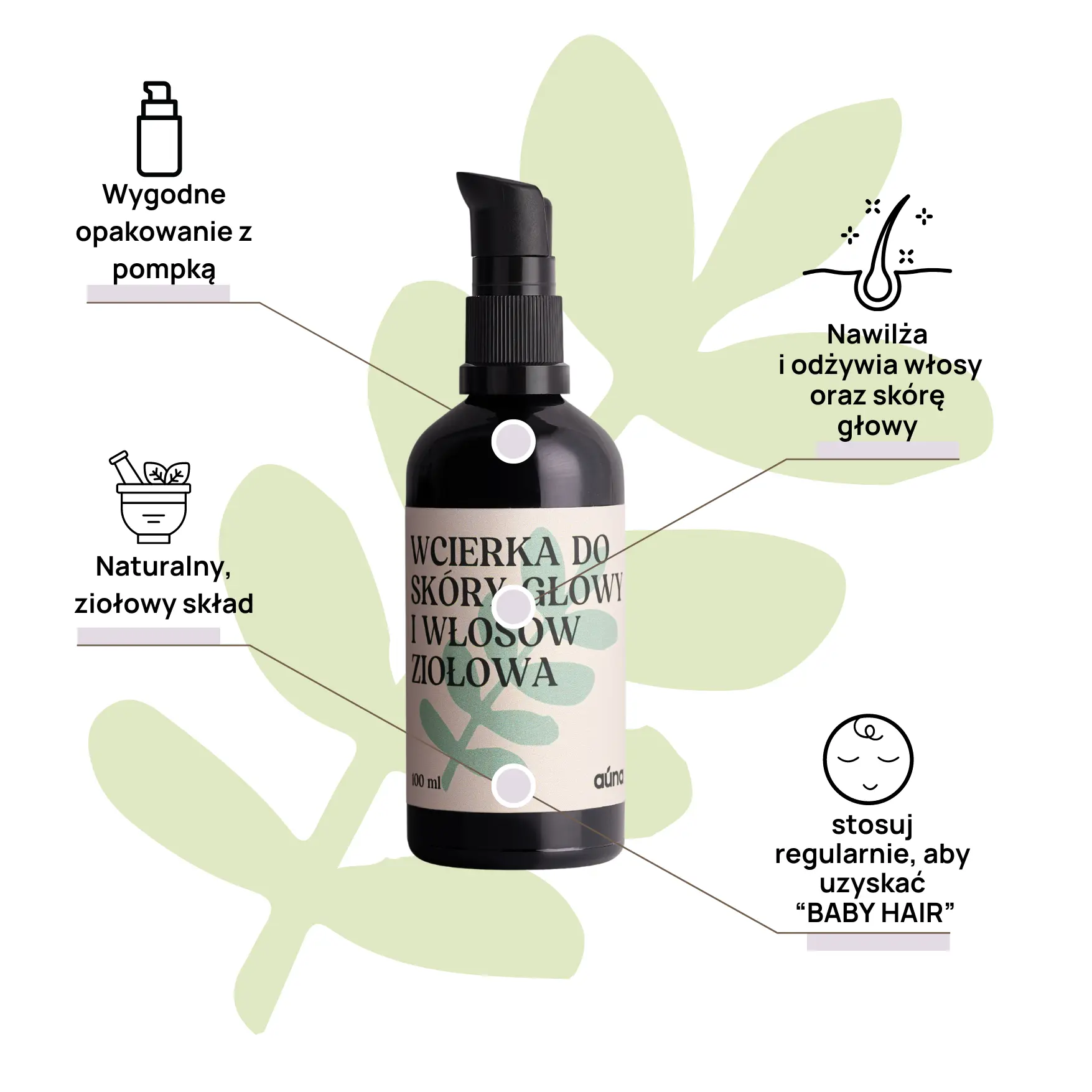 Ziołowa wcierka do skóry głowy i włosów 100 ml Auna – porost, baby hair, ukojenie