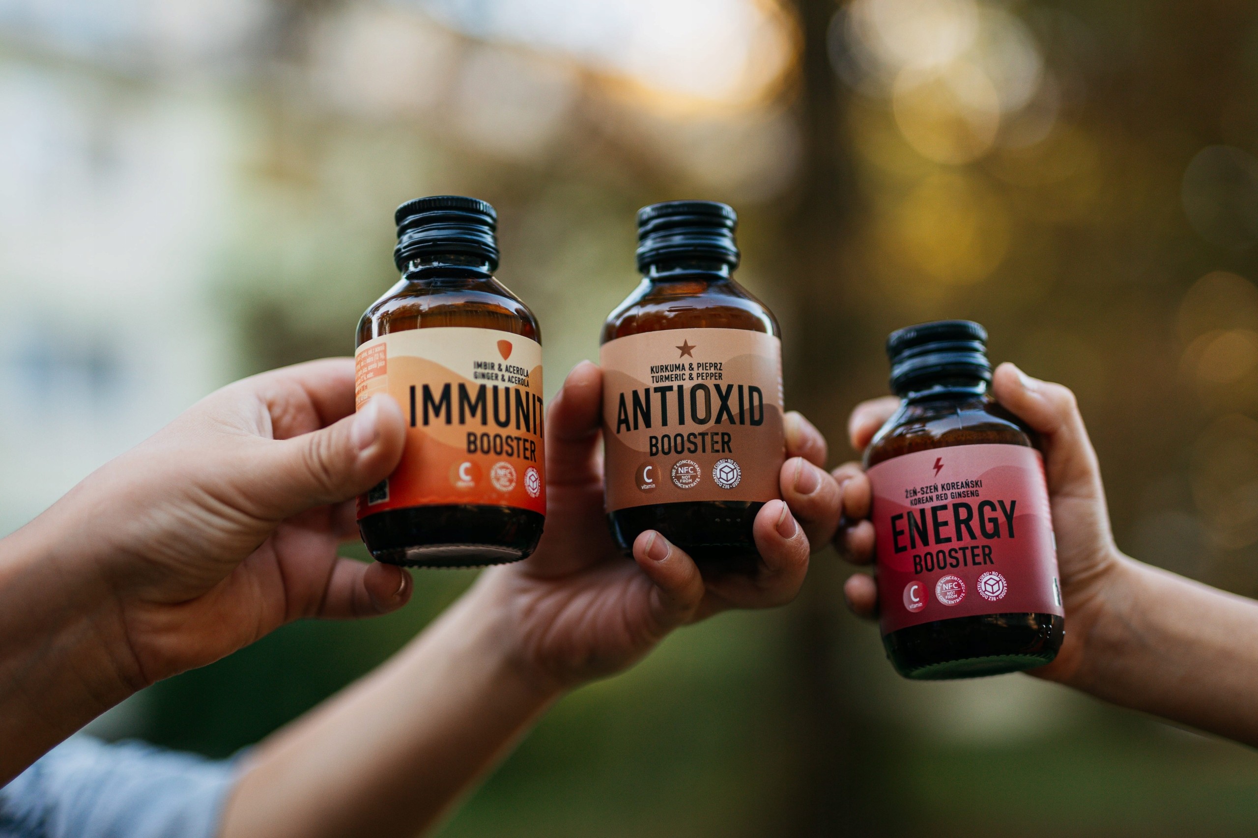 Energy BOOSTER shot | jabłko, wiśnia, czerwony żeń-szeń koreański | 100 ml | Premium Rosa