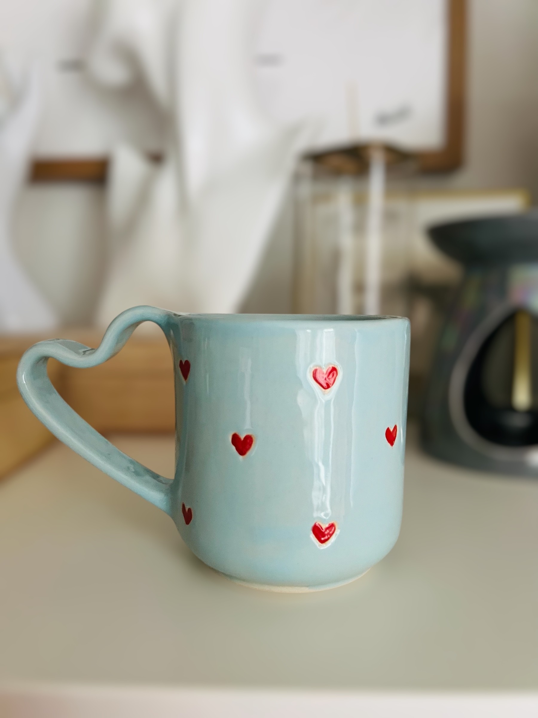 Kubek z uchem w kształcie serca – błękitny | Rękodzieło Naturalnie Studio