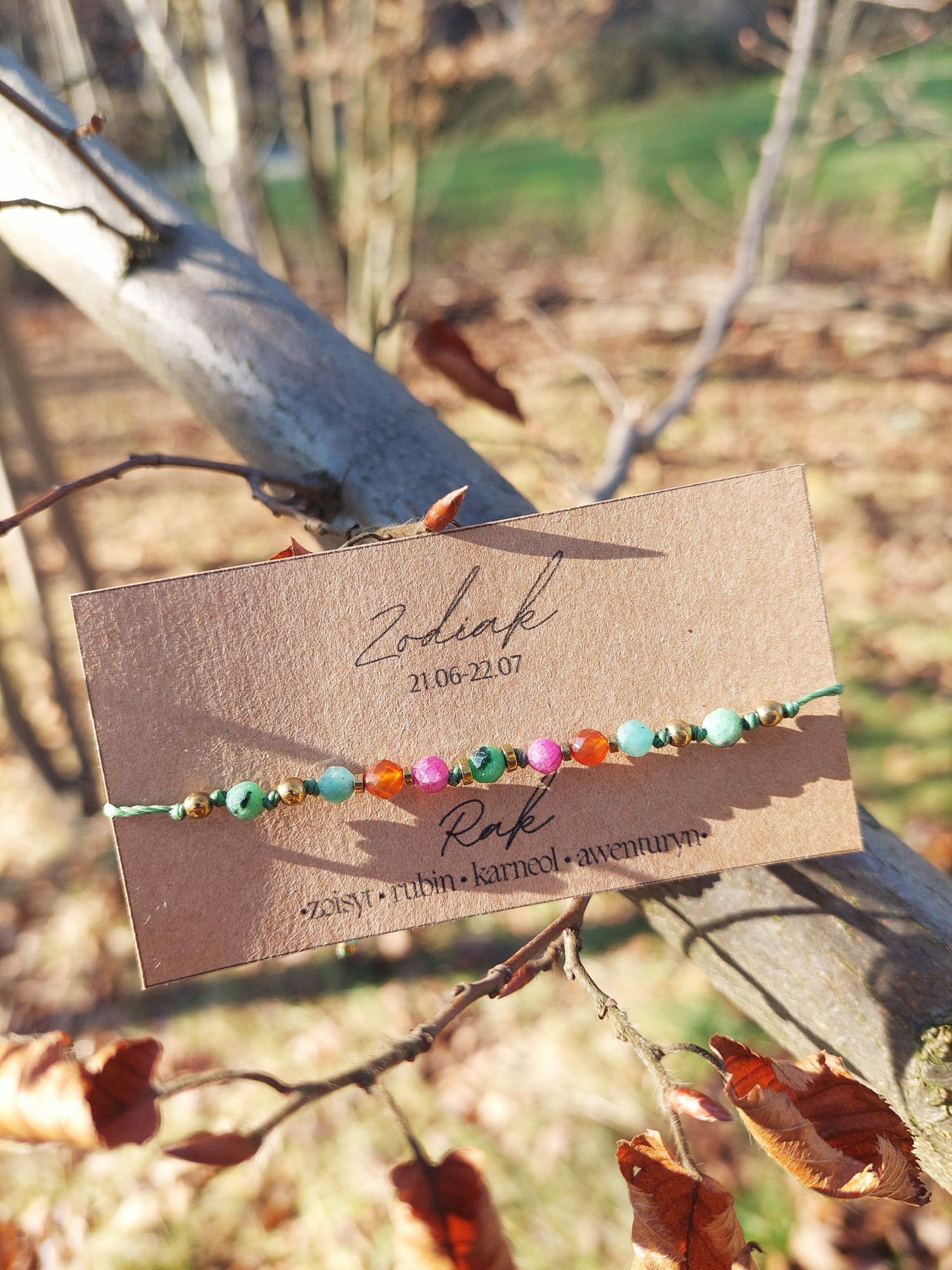 Bransoletka zodiakalna Rak | Zoisyt z rubinem, karneol, akwamaryn