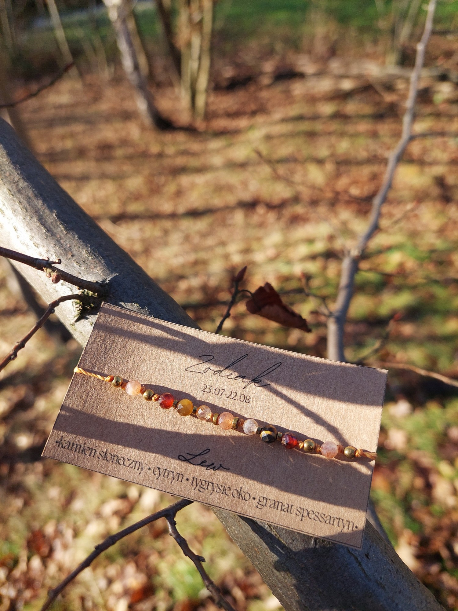 Bransoletka zodiakalna Lew – kamień słoneczny, granat, cytryn