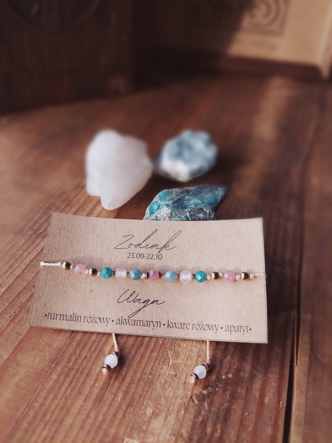 Bransoletka zodiakalna Waga – turmalin, kwarc, akwamaryn, apatyt