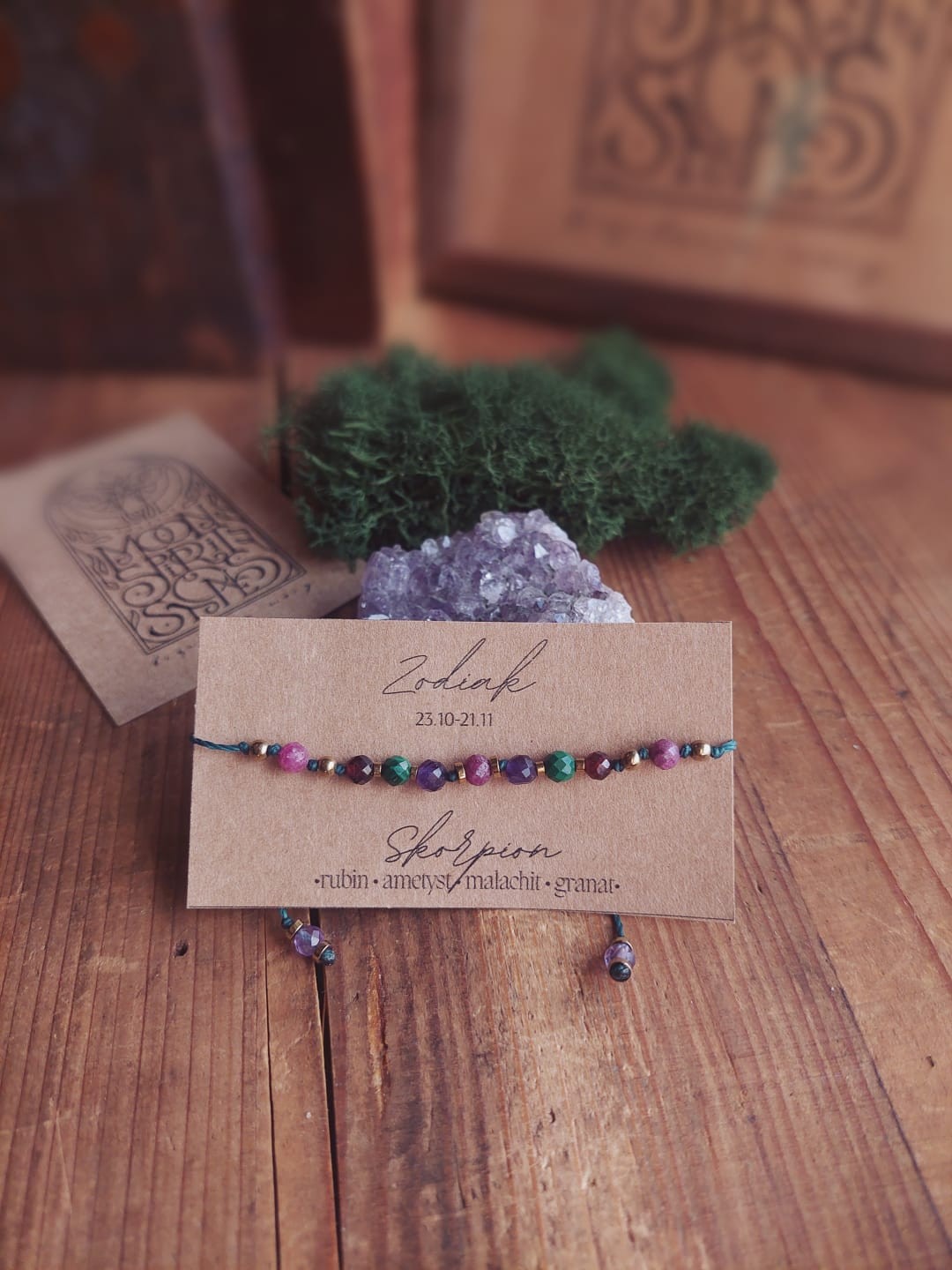 Bransoletka zodiakalna Skorpion – rubin, ametyst, malachit, granat