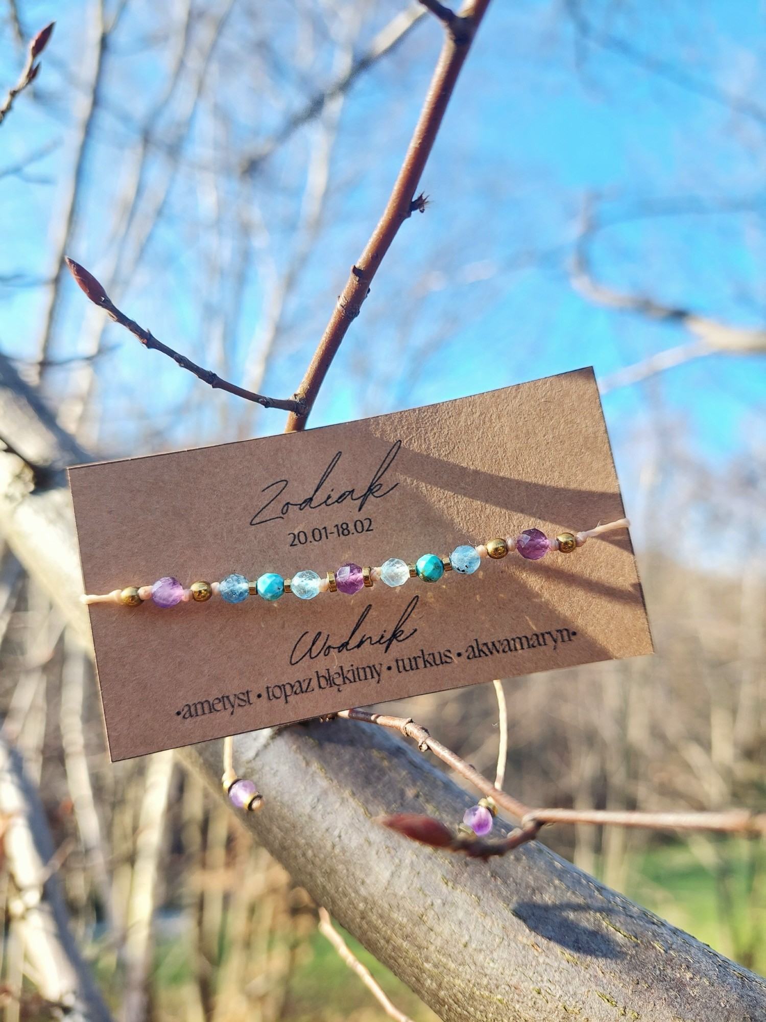 Bransoletka zodiakalna Wodnik – ametyst, topaz, turkus, akwamaryn