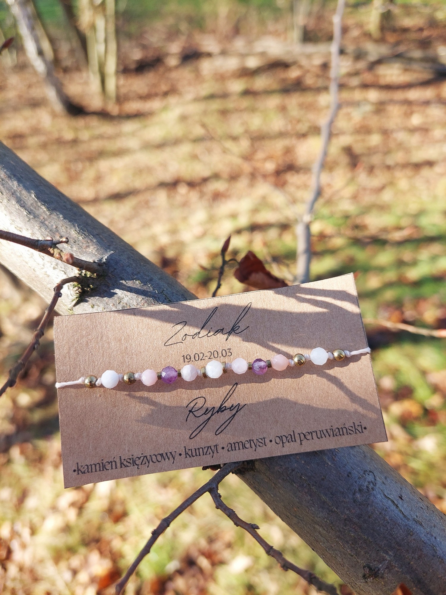 Bransoletka zodiakalna Ryby – kunzyt, ametyst, opal, księżycowy