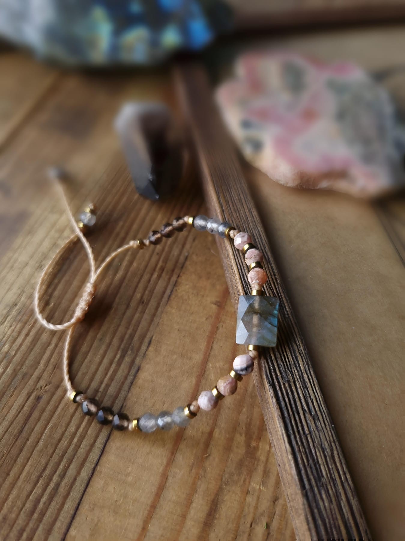Bransoletka Moon Spirit Stones | Labradoryt, Rodochrozyt, Kwarc dymny, Hematyt