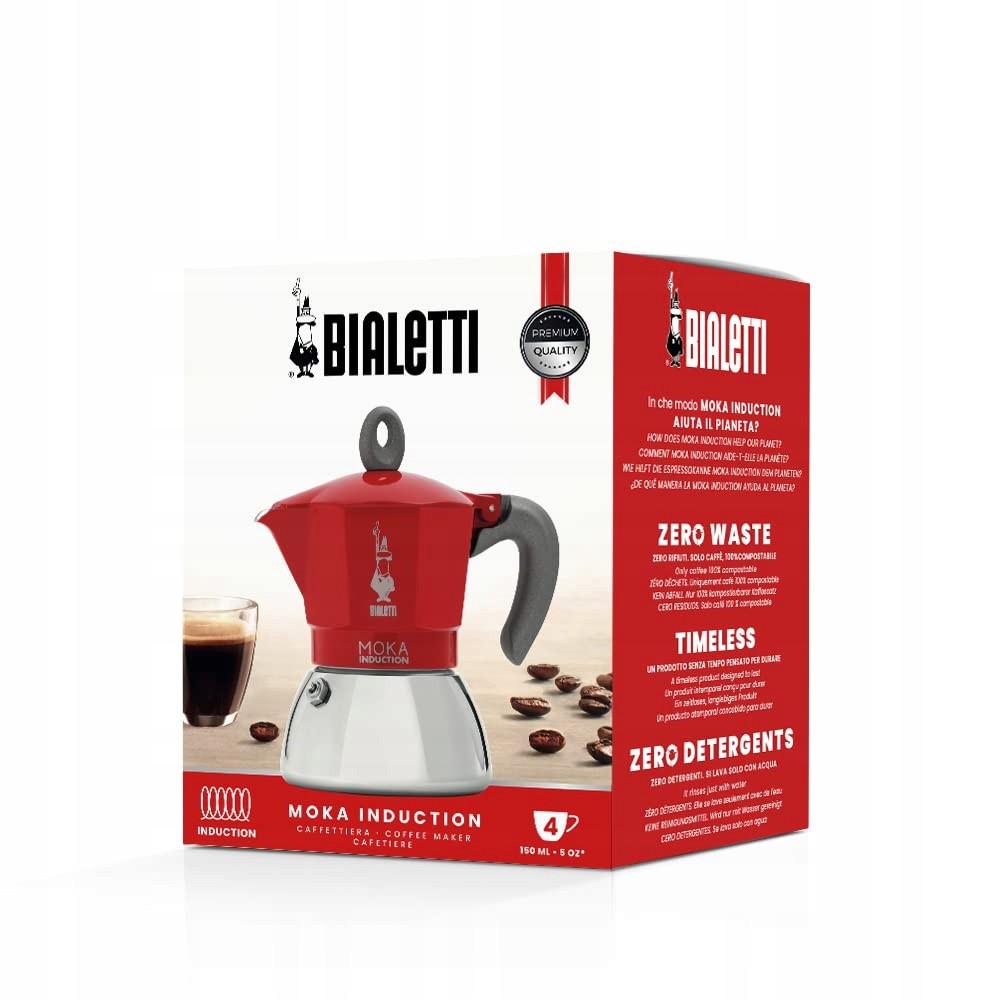 Bialetti New Moka Induction 4tz czerwona | Kawiarka na indukcję 150 ml