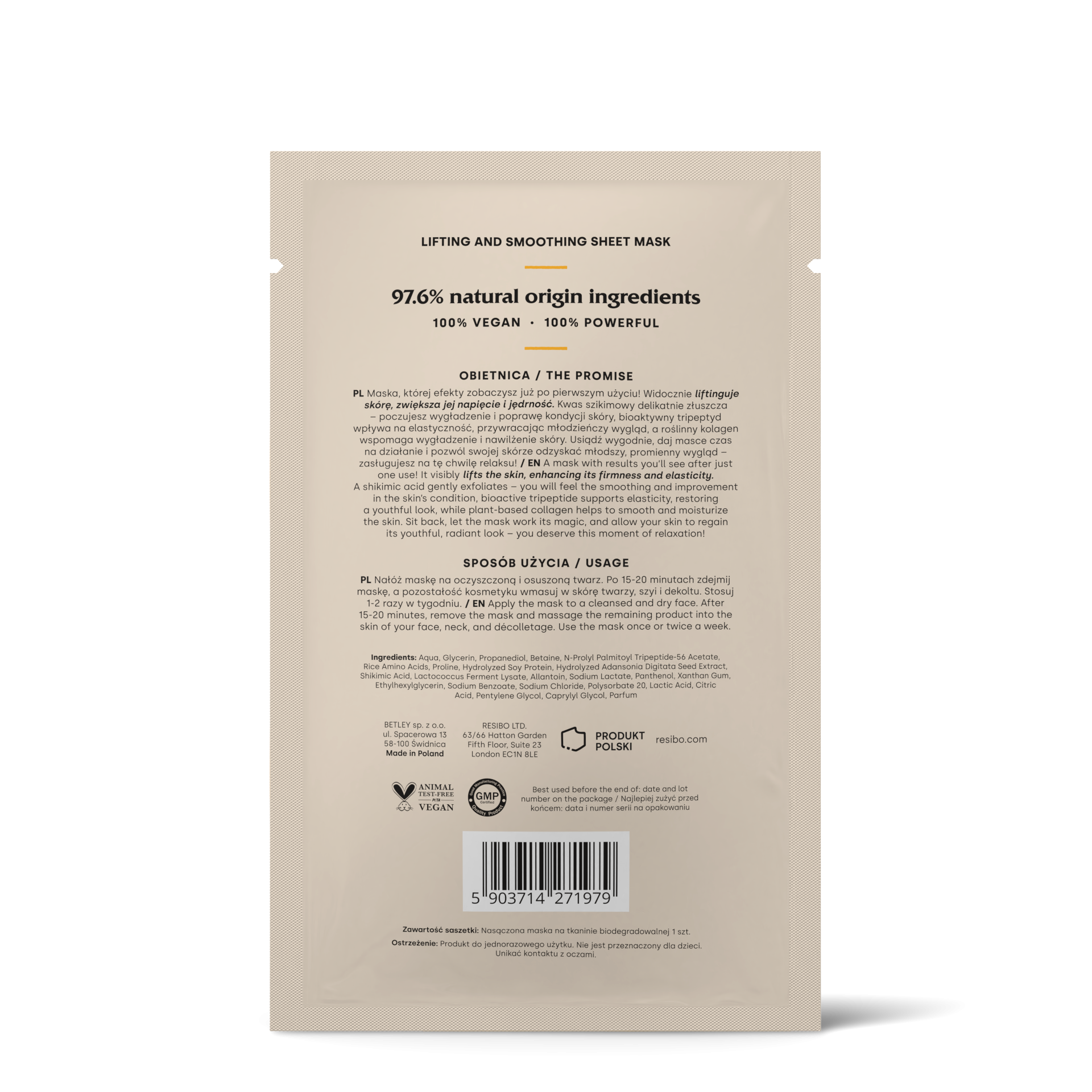 Liftingująca maska w płachcie Lifting Star | 1 szt. | Resibo