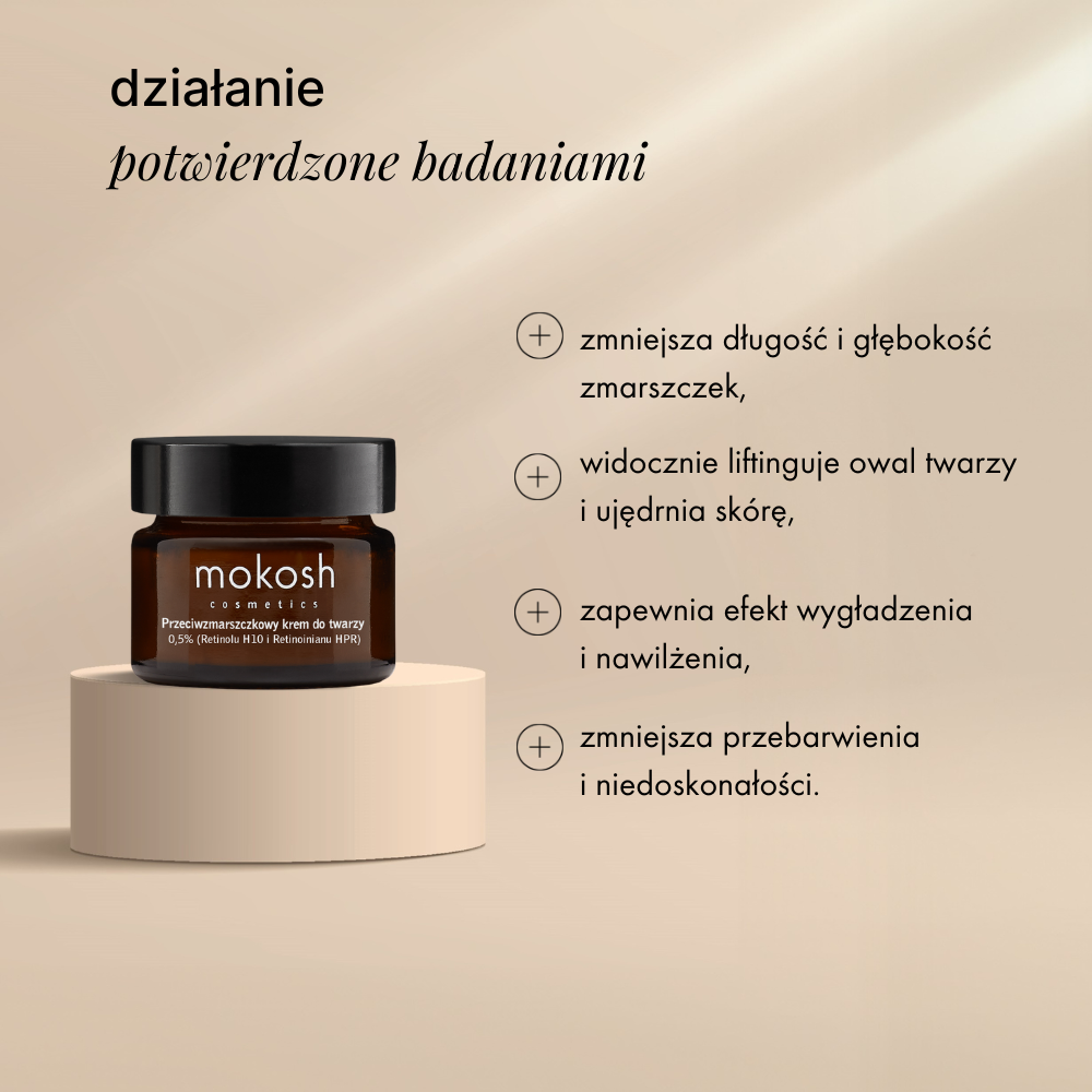 Przeciwzmarszczkowy krem do twarzy 0,5% retinolu H10 i retinoinianu HPR Róża z jagodą | 15 ml | Mokosh