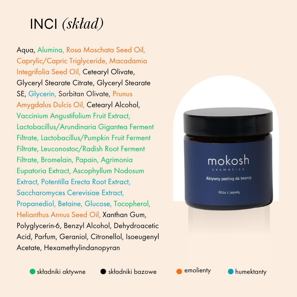 Aktywny peeling do twarzy z korundem i enzymami | róża i jagoda | Mokosh 60 ml