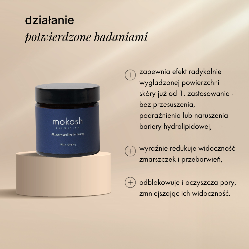 Aktywny peeling do twarzy z korundem i enzymami | róża i jagoda | Mokosh 60 ml