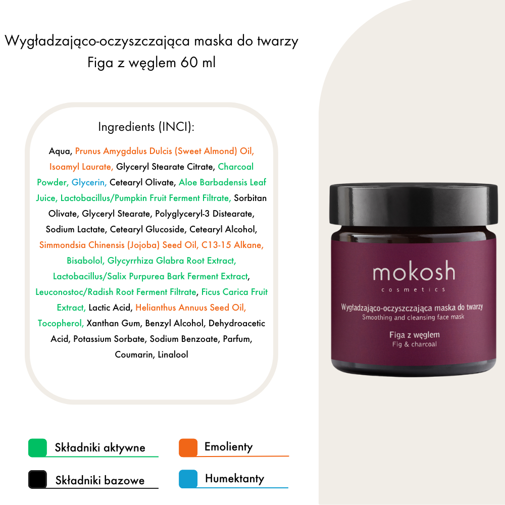 Wygładzająco-oczyszczająca maska do twarzy Figa z węglem | 60ml | Mokosh