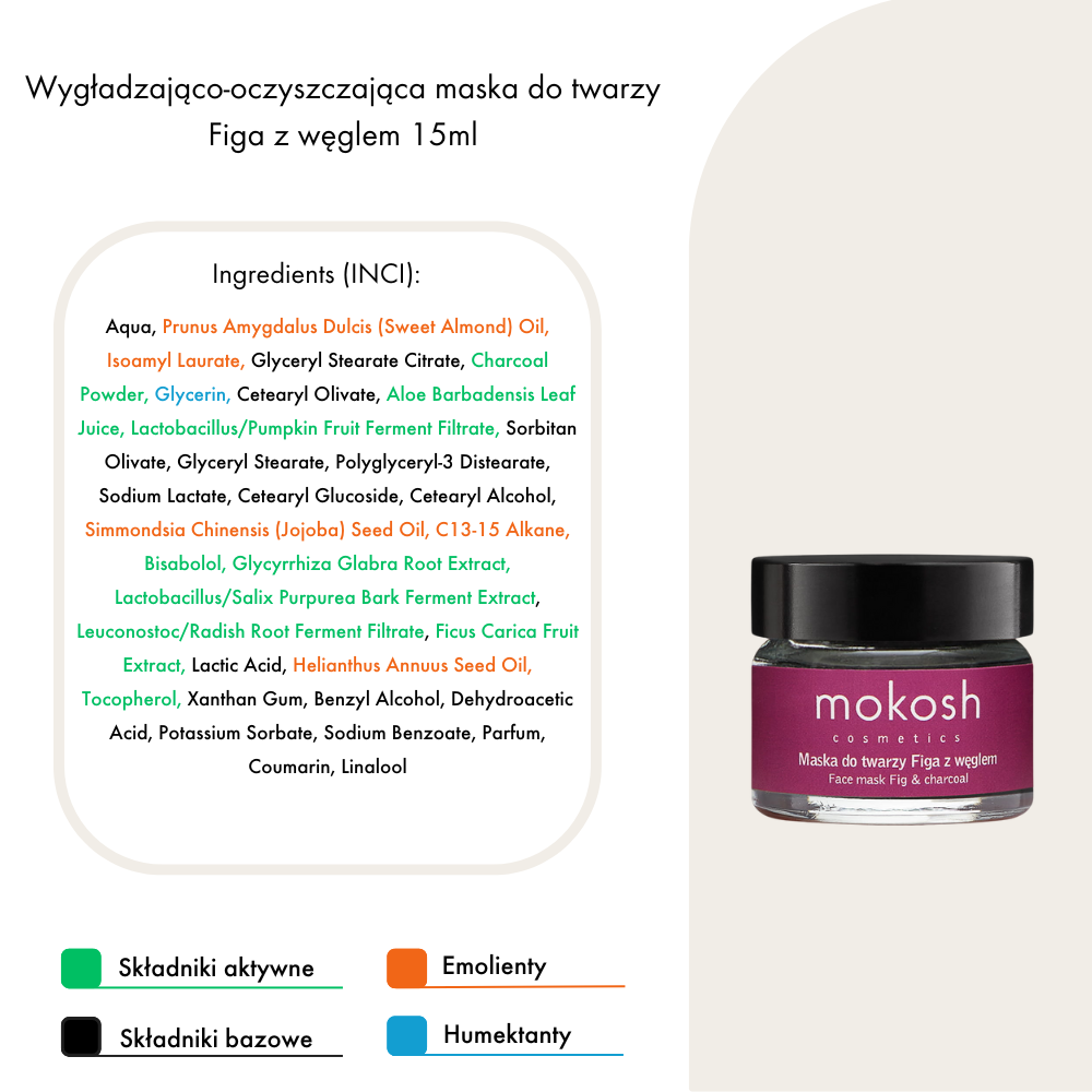 Wygładzająco-oczyszczająca maska do twarzy Figa z węglem | 15ml | Mokosh