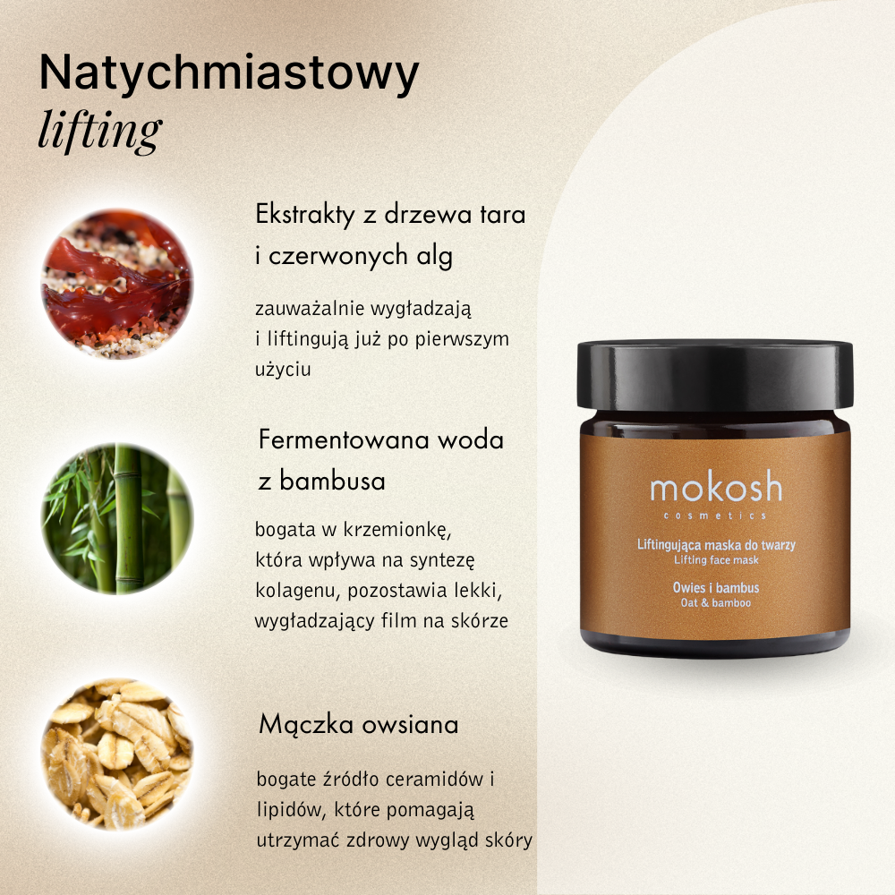 Liftingująca maska do twarzy Owies i bambus | 60ml | Mokosh