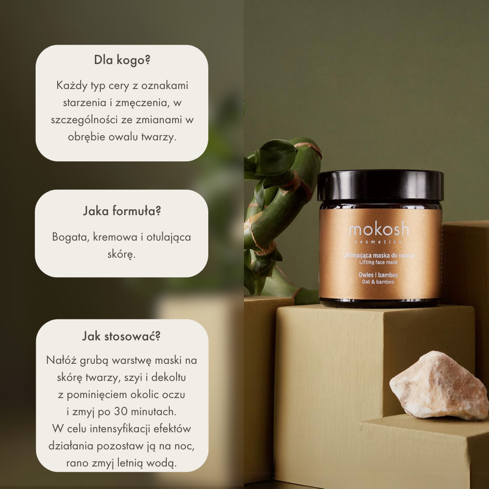 Liftingująca maska do twarzy Owies i bambus | 60ml | Mokosh