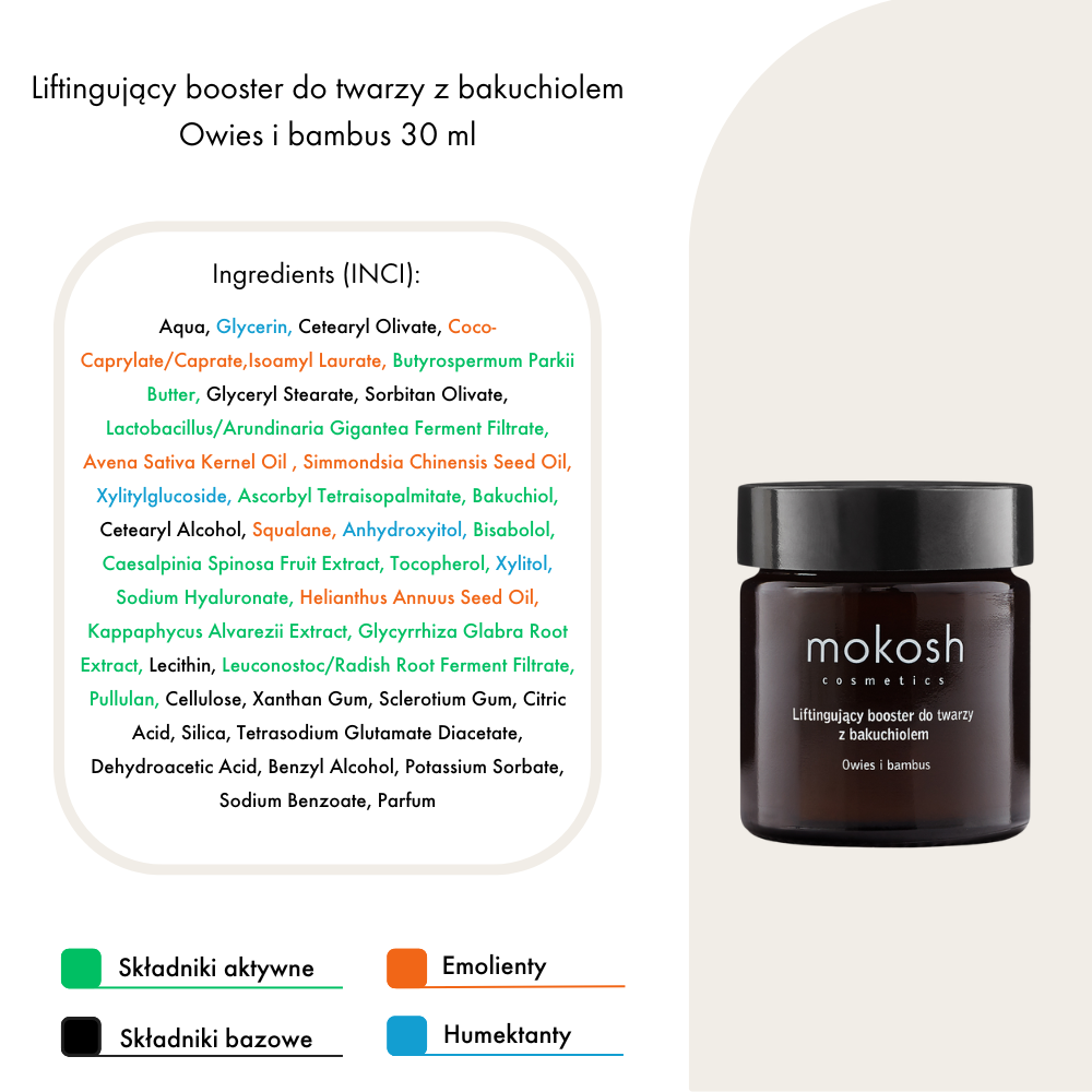 Liftingujący booster do twarzy z bakuchiolem Owies i bambus | 30 ml | Mokosh