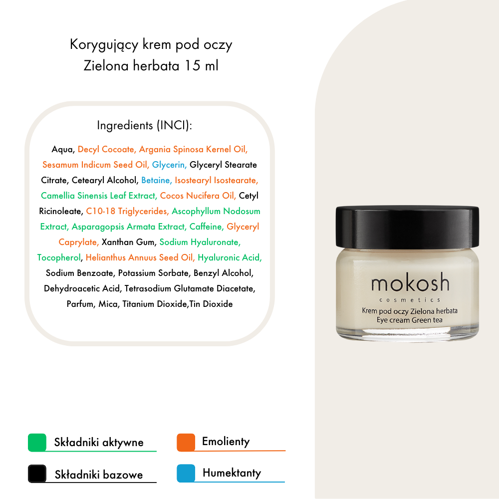 Korygujący krem pod oczy Zielona herbata | 15ml | Mokosh