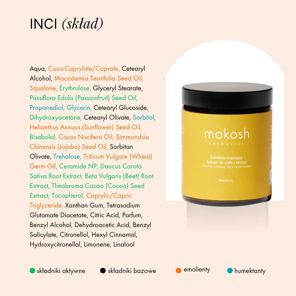 Subtelnie brązujący balsam do ciała i twarzy Marakuja | 180ml | Mokosh