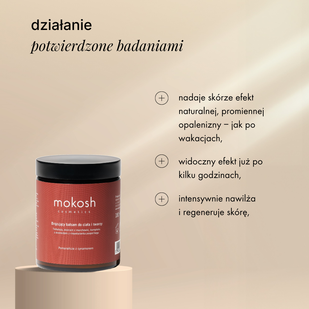Brązujący balsam pomarańcza z cynamonem Mokosh – ciało i twarz, 180 ml